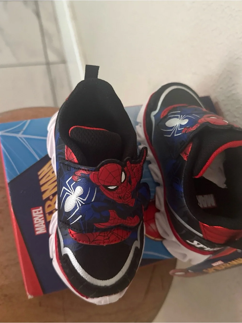 Kids Spider-Themed Red and Blue Athletic Sneakers - Hook & Loop Closure